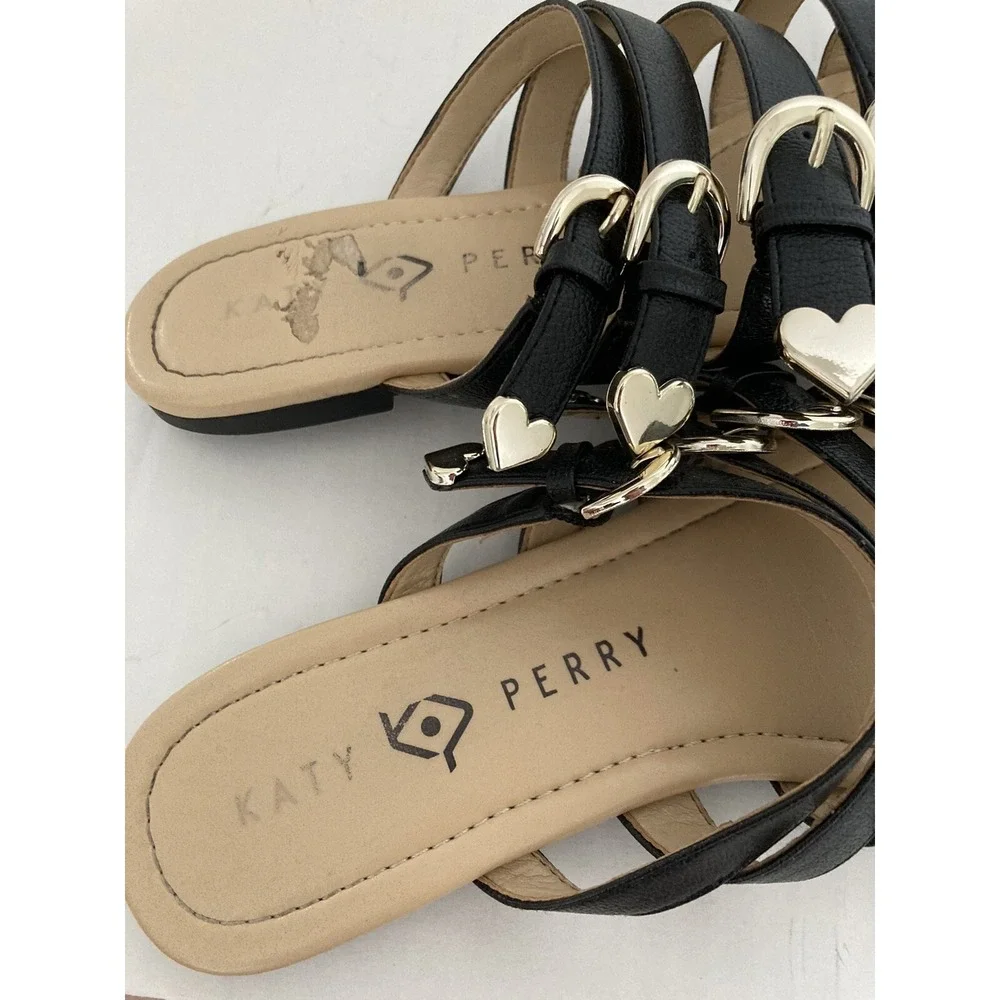 Katy Perry‎ sandals Black Size 6.5 Straps Hearts slip on Coastal Grung